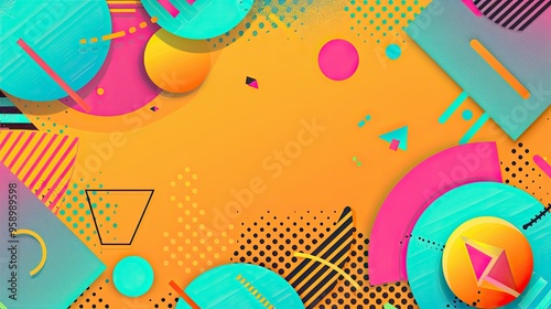 90s retro aesthetic with vibrant colors, geometric shapes, minimalist, copy space, illustration style