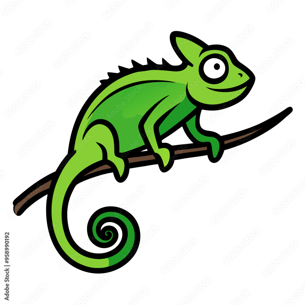 Fototapeta premium Green Chameleon wild animal hand drawn vector art illustration on white background 