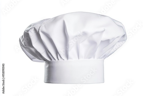 Classic chef hat in white fabric, representing culinary arts and professional cooking attire for chefs. photo