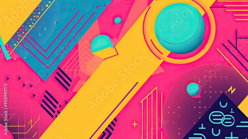 90s retro aesthetic with vibrant colors, geometric shapes, minimalist, copy space, illustration style