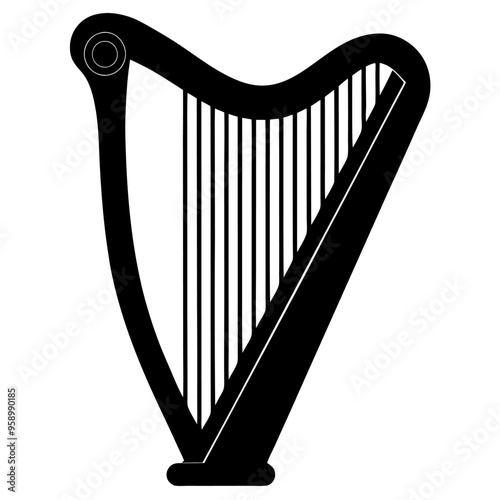 Harp musical instrument silhouette vector art illustration on white background 