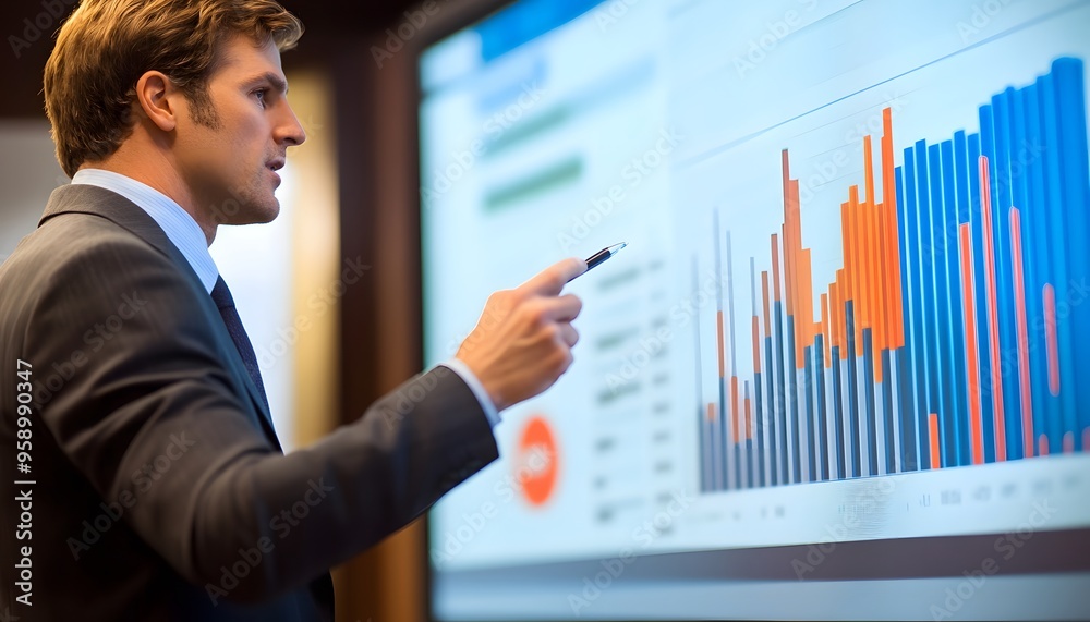 Businessman Presenting Data on a Large Screen