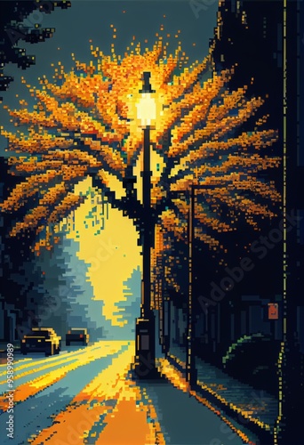 treesand street light pixel art photo