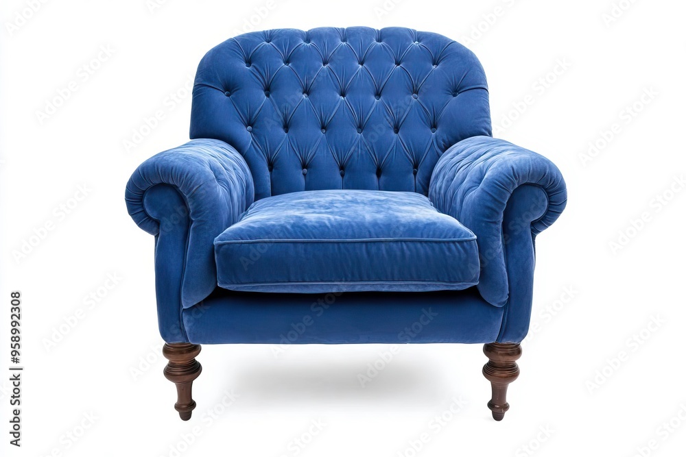 Luxurious blue velvet armchair featuring elegant tufting, perfect for any stylish living room or cozy reading nook. Luxurious blue velvet armchair featuring elegant tufting, perfect for any stylish living room or cozy reading nook.