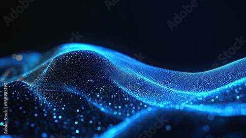 A mesmerizing wave of glowing blue particles creating a digital landscape.