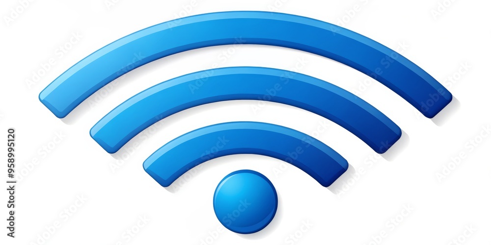 Glossy Blue Wifi Symbol with Shadow, 3D Illustration, wireless network , internet connection , technology Glossy Blue Wifi Symbol with Shadow, 3D Illustration, wireless network , internet connection , technology