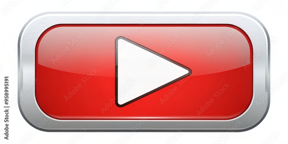 Glossy Red Play Button with Silver Frame, button, play, video, media Glossy Red Play Button with Silver Frame, button, play, video, media