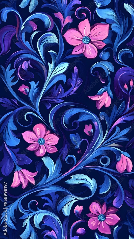 Flowers, Florals, Purple and Blue Shapes, Abstract Image, Texture, Pattern Background, Wallpaper, Cover and Screen for Smartphone, PC, Laptop, 9:16 and 16:9 Format