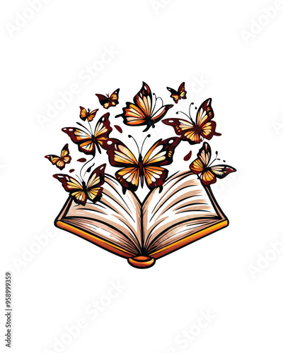 An open book with its pages transforming into colorful butterflies.