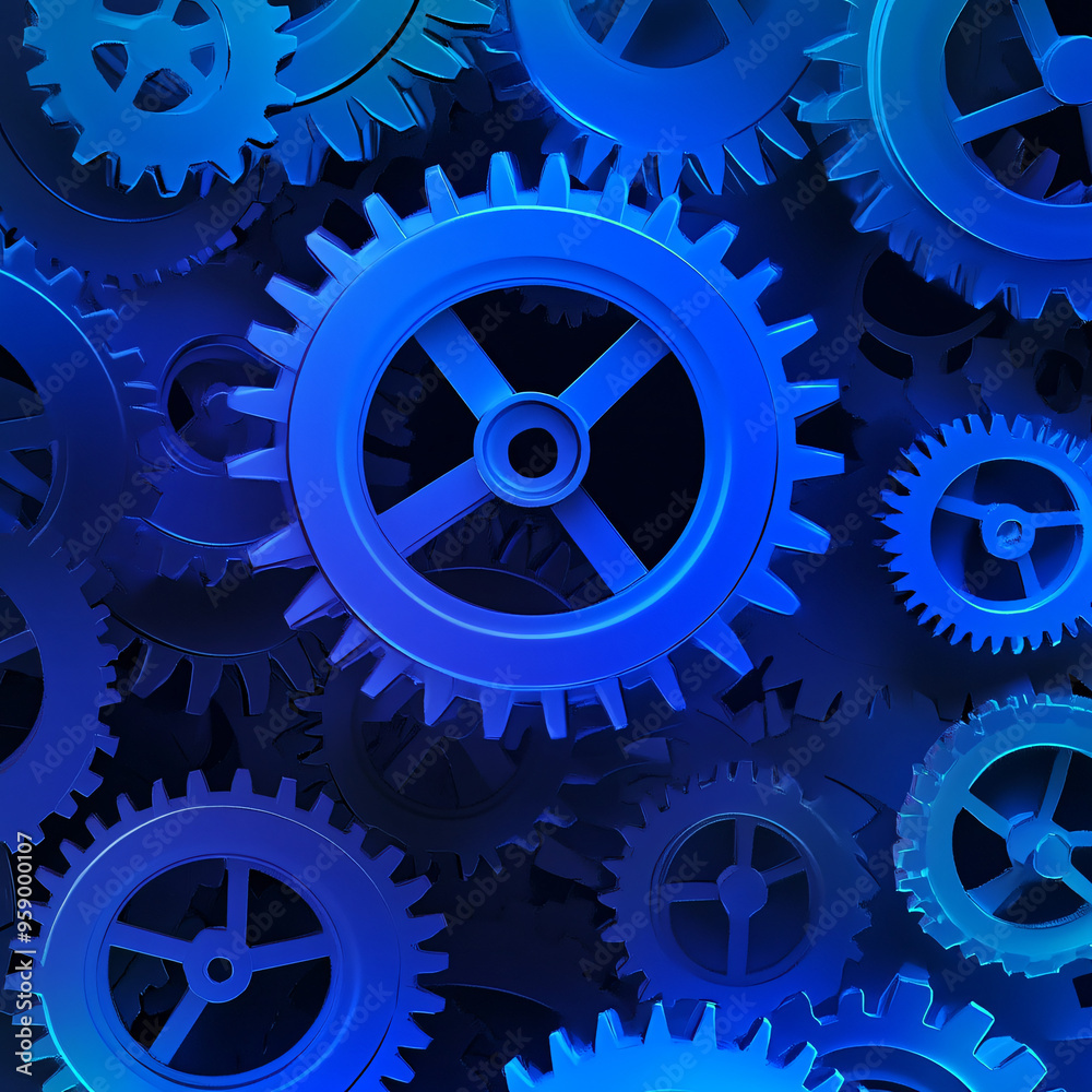 A design of interlocking blue gears with gradient fills. A design of interlocking blue gears with gradient fills.