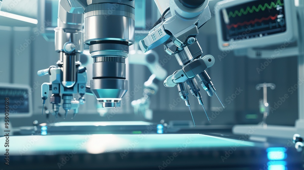 Futuristic robotic arms working in a high-tech laboratory, showcasing advanced technology and precision in automation. Futuristic robotic arms working in a high-tech laboratory, showcasing advanced technology and precision in automation.