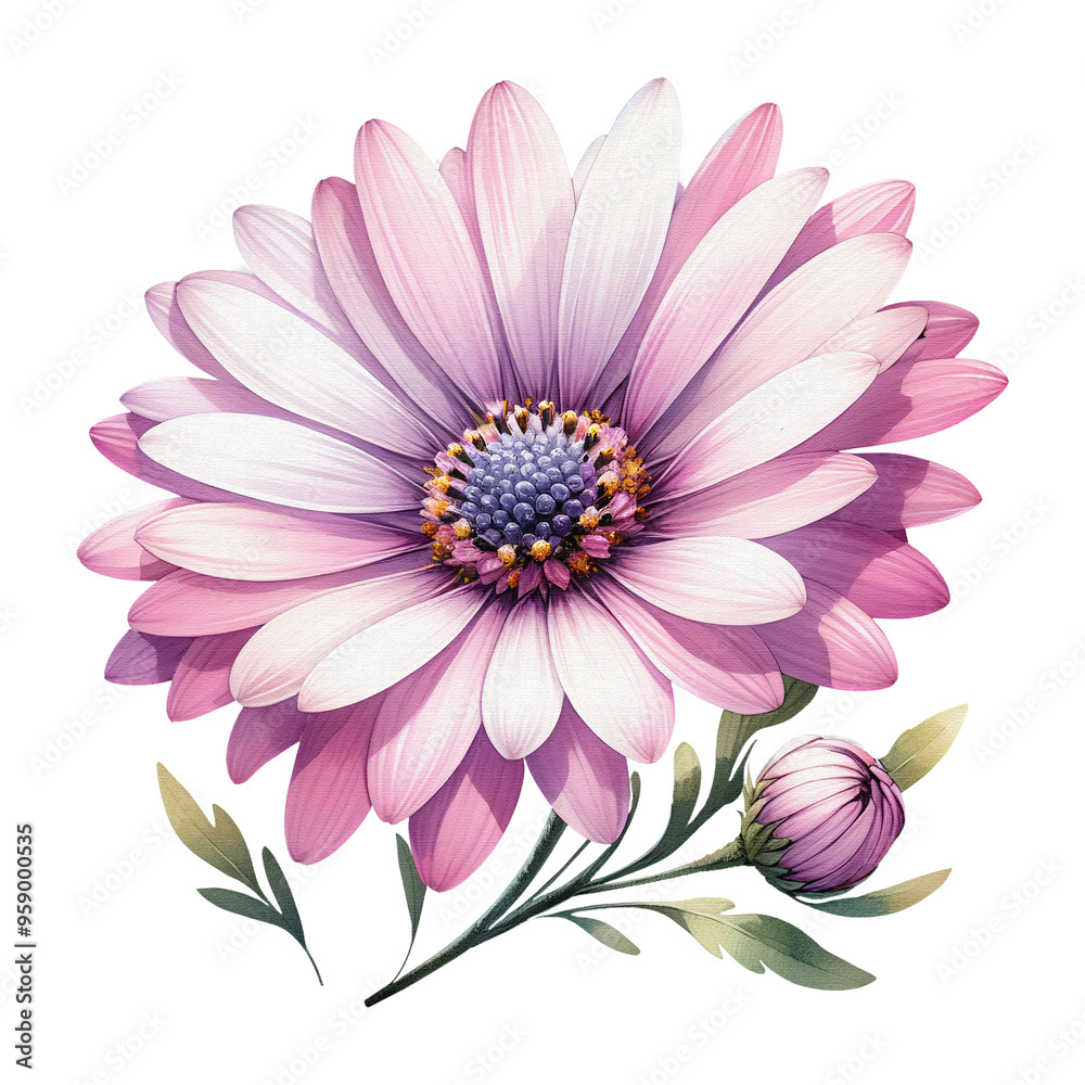 Obraz premium Pink purple flower daisy shiny sparkling clip art transparent background, floral cutout png