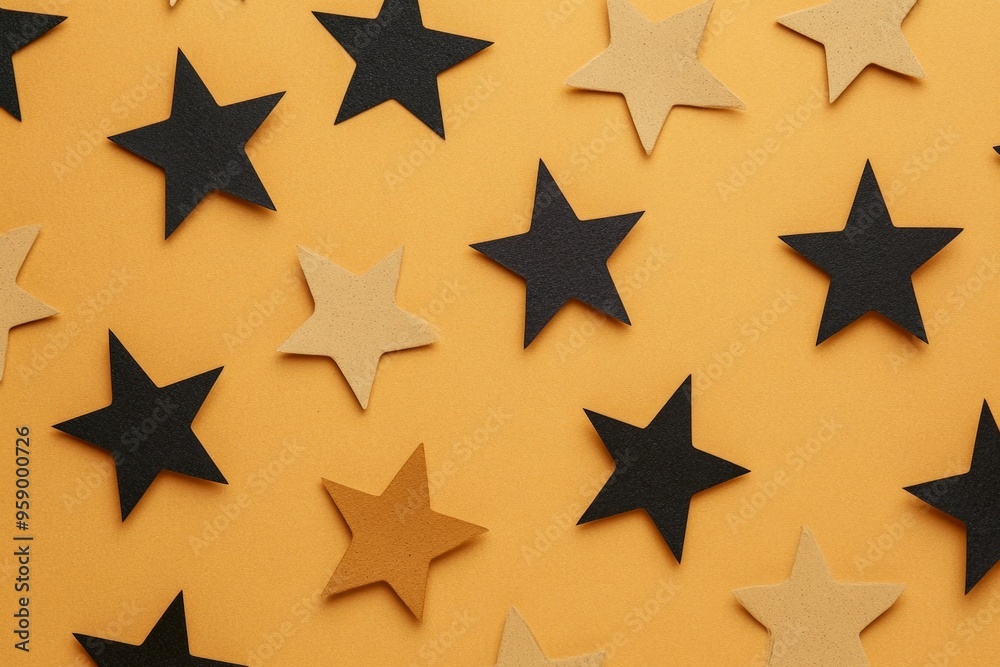 Black and Beige Star Pattern on Orange Background: Modern Geometric Stock Photo for Creative Design Black and Beige Star Pattern on Orange Background: Modern Geometric Stock Photo for Creative Design