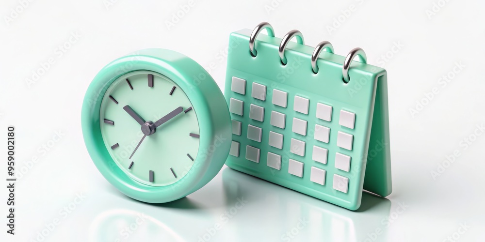Mint Green Clock and Calendar, Time Management, 3D Rendering, Schedule , time, calendar, 3d Mint Green Clock and Calendar, Time Management, 3D Rendering, Schedule , time, calendar, 3d