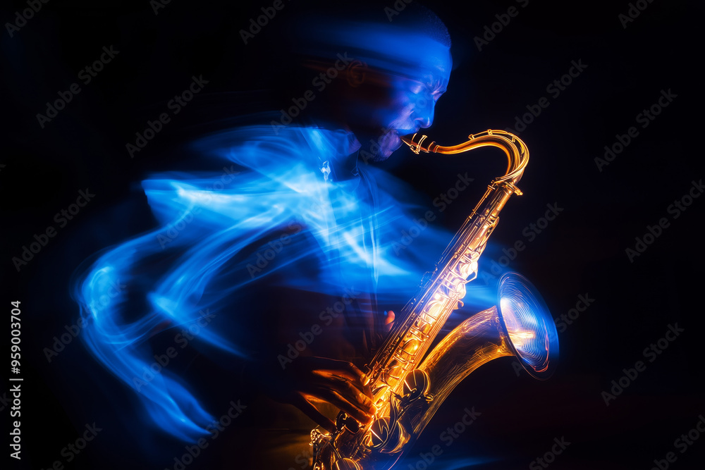 Obraz premium Saxophone player, votion blur