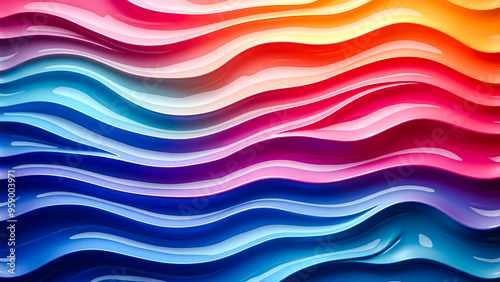 Vibrant Abstract Wavy Background Transitioning from Warm to Cool Hues, Featuring Smooth Gradient Waves in Red, Orange, and Blue Tones, Perfect for Artistic and Design Projects.