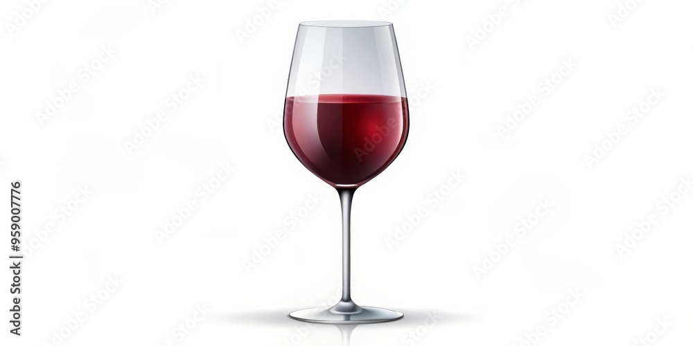 Single Glass of Red Wine, 3D Illustration, White Background, Wine Glass, Alcohol, Beverage, Drink Single Glass of Red Wine, 3D Illustration, White Background, Wine Glass, Alcohol, Beverage, Drink