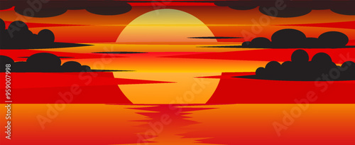 Summer sunset by the beach. vector