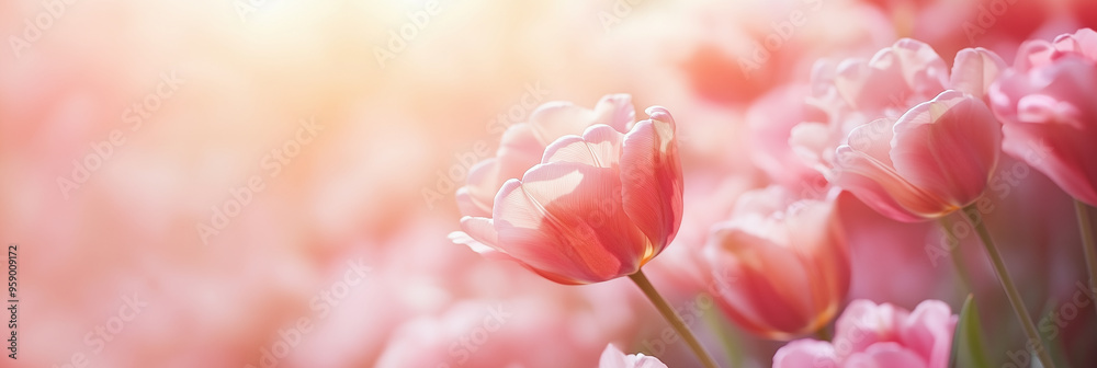 Spring tulips with soft focus on a blurry background, close up Spring tulips with soft focus on a blurry background, close up
