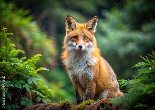 Striking Photograph Of A Cunning Fox Exhibiting Its Keen Gaze And Vibrant Orange Fur Against A Lush Forest Backdrop.