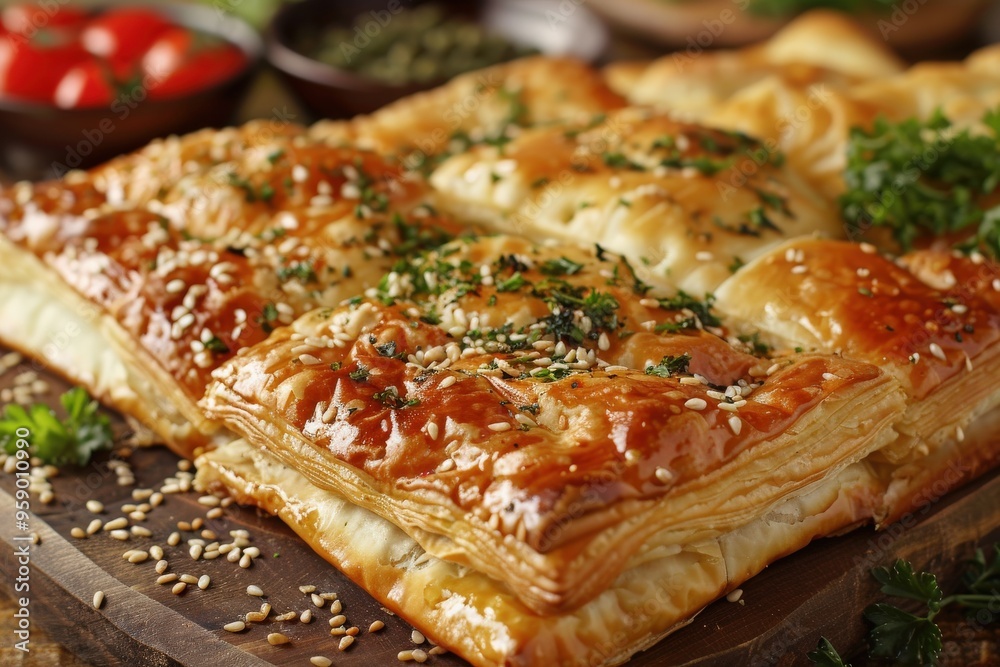 Φωτογραφία A plate of food with a variety of pastries and a garnish of parsley, generative