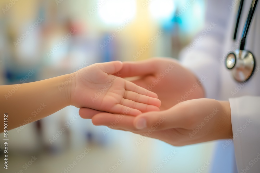 Close-up of a doctor holding a patient's hand, offering comfort and support.