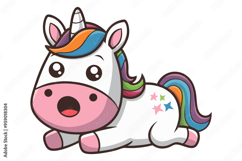 A cartoon illustration of a pink unicorn is holding a doughnut in its hooves. A cartoon illustration of a pink unicorn is holding a doughnut in its hooves.