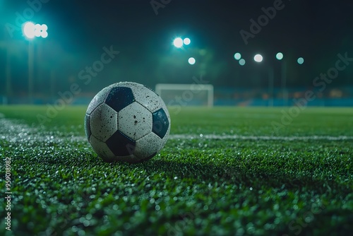 football ball on the grass in the stadium