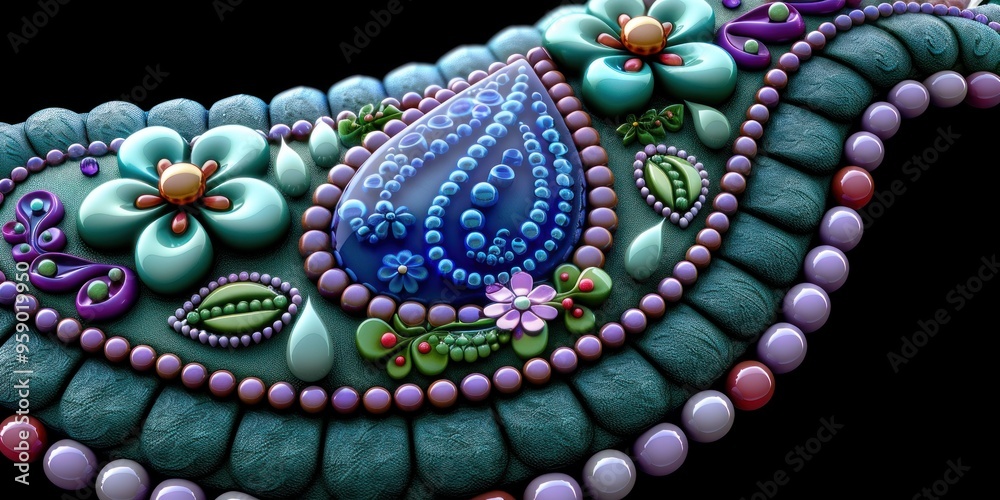 Obraz premium Close-up of intricate, colorful floral jewelry design with a teardrop pendant