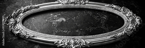 A silver, ornate oval frame rests on a dark background, providing a classic and elegant backdrop for your design.