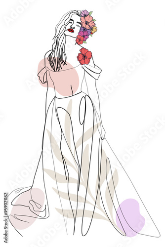 hand drawn woman with flowers illustration 