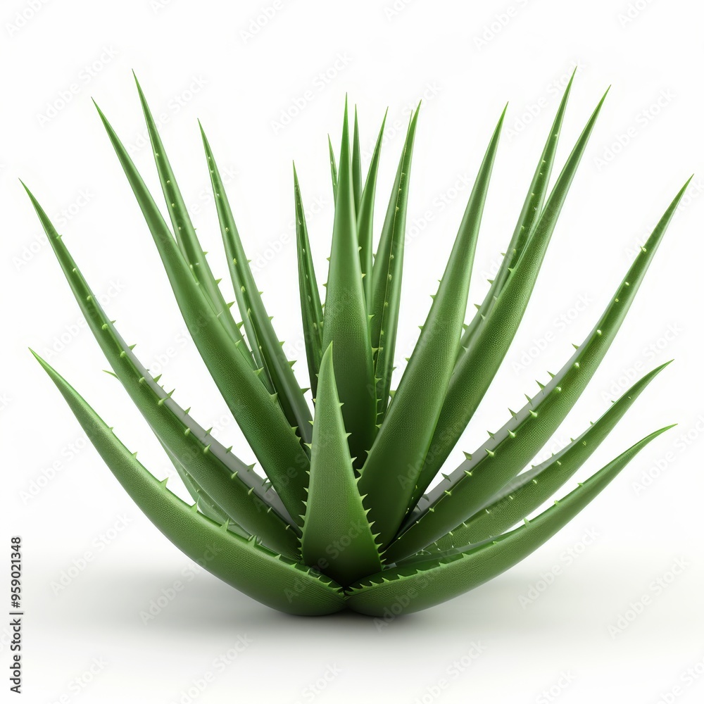 Aloe vera plant, succulent element, realistic 3D render, vivid green, isolated on white background Aloe vera plant, succulent element, realistic 3D render, vivid green, isolated on white background