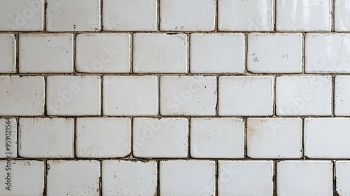 Cracked White Tile Wall Closeup Perspective of Worn and Aged Bathroom Tiles 147 characters