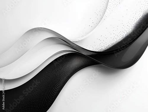 Abstract Black White Wave with Dot Pattern Minimalist Composition Low Angle Perspective photo