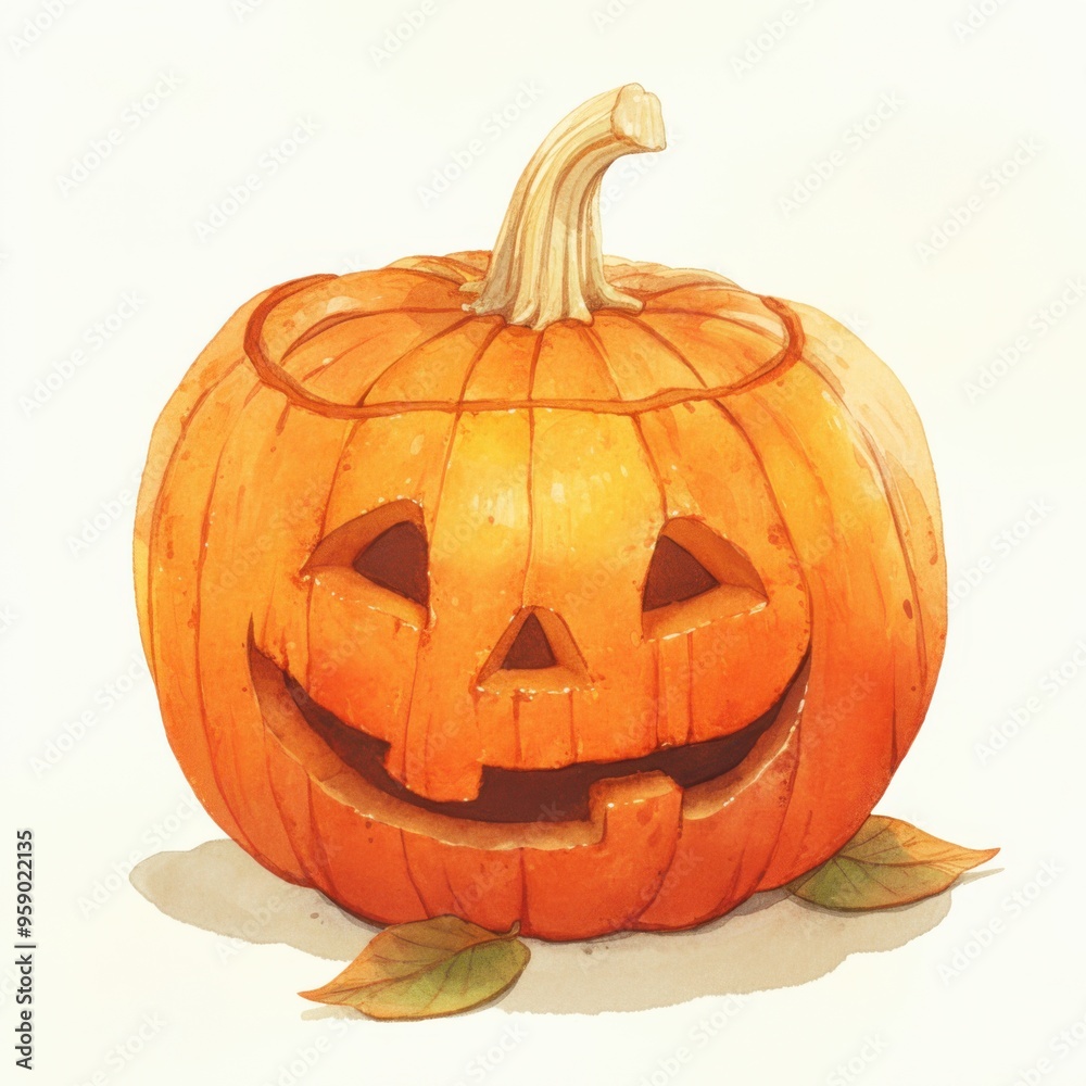 Fototapeta premium A carved pumpkin with a smiling face, perfect for Halloween decoration and autumn celebrations.