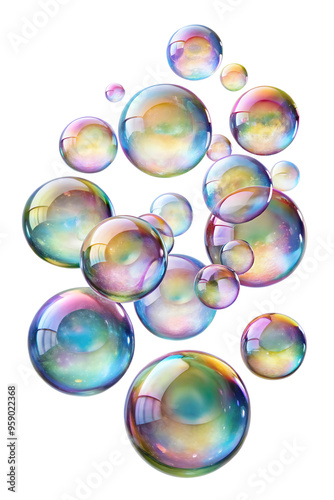 Soap bubbles floating in mid-air isolated on a transparent background