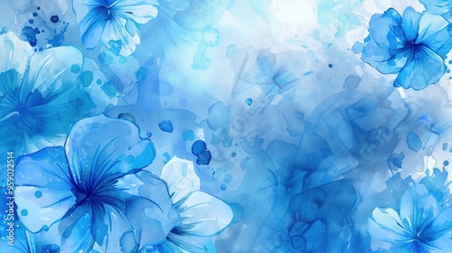 Beautiful Blue Flowers in Watercolor Painting with Abstract Background