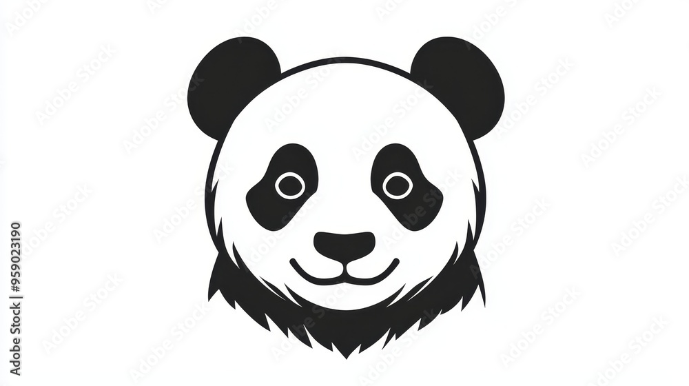 Fototapeta premium Smiling Panda Face Black and White Silhouette CloseUp Perspective Simple Composition Cute and Friendly Concept Tribal