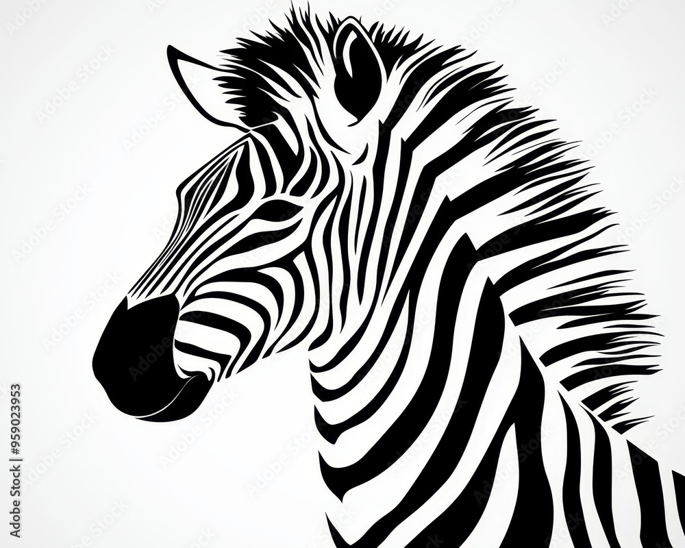 Zebra Profile Black and White Abstract Portrait Striking Stripes and Minimalist Composition Tribal Zebra Profile Black and White Abstract Portrait Striking Stripes and Minimalist Composition Tribal