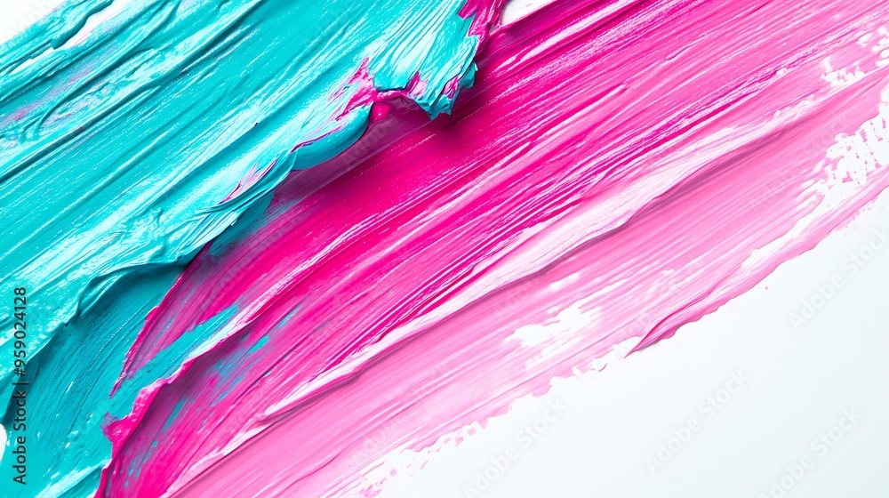 Vibrant Magenta and Turquoise Brush Strokes on White Background, Close-up Abstract Art Vibrant Magenta and Turquoise Brush Strokes on White Background, Close-up Abstract Art