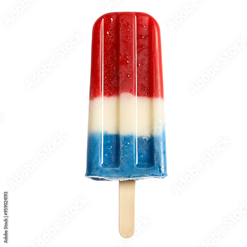 Red white and blue popsicle isolated on transparent background Generative Ai.

