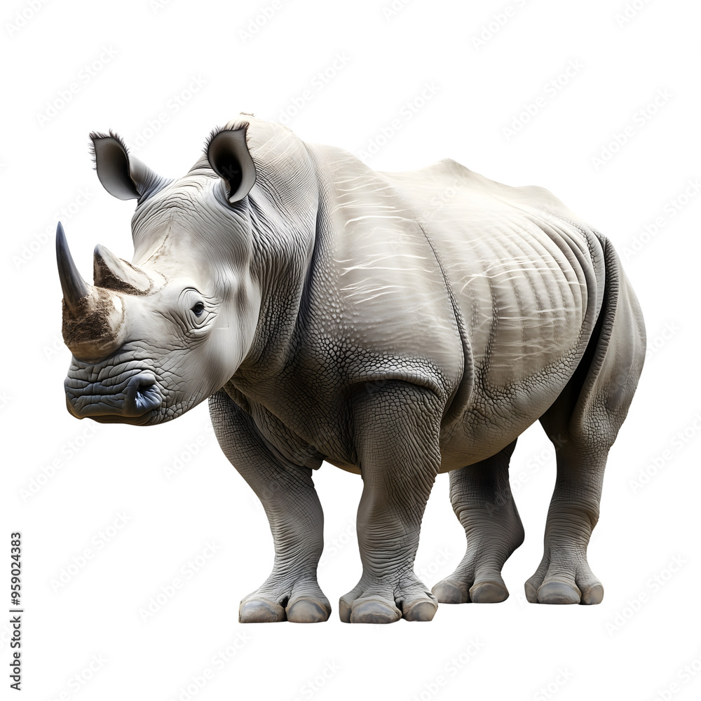 Fototapeta premium powerful rhinoceros isolated on transparent background Generative Ai.