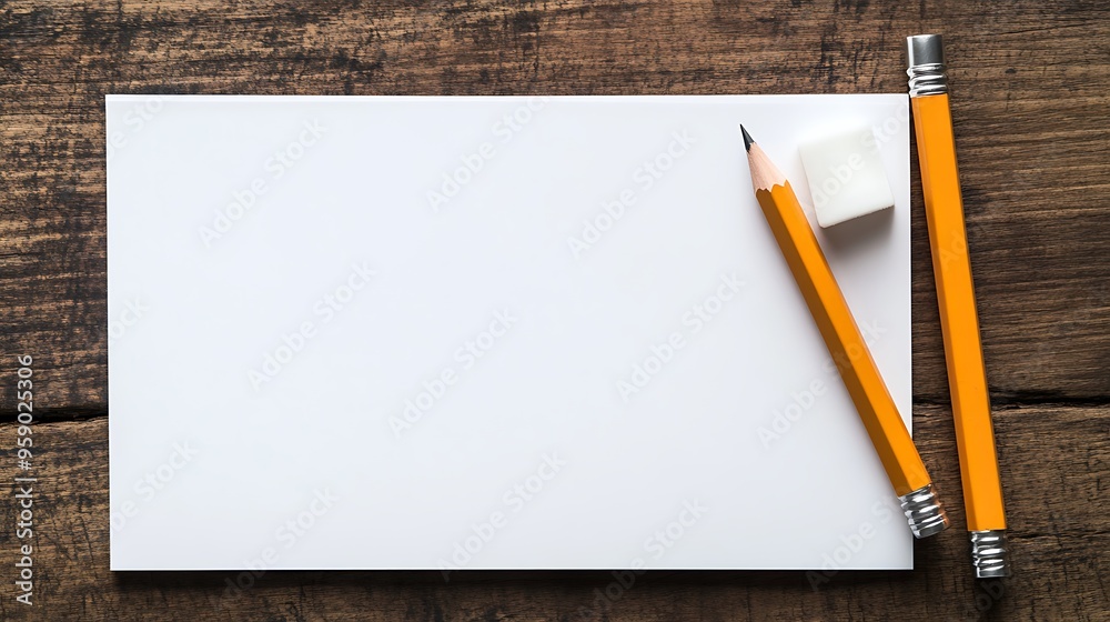 Creative Workspace - Mechanical Pencil and Eraser Set on Blank Sketch Pad for Art and Writing Projects