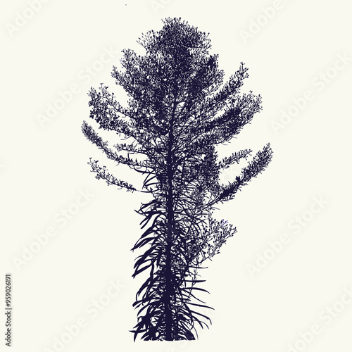 Decorative wild plant silhouette on white background.eps