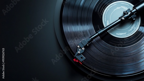Retro Record Player on Black Background with Copy Space for Music and Entertainment Design