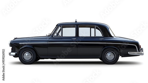 Classic Black Taxi Cab Isolated on White Background with Clipping Path