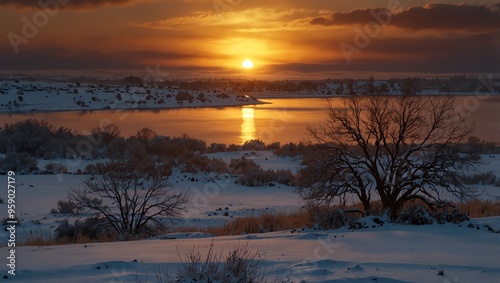 sunset over the river