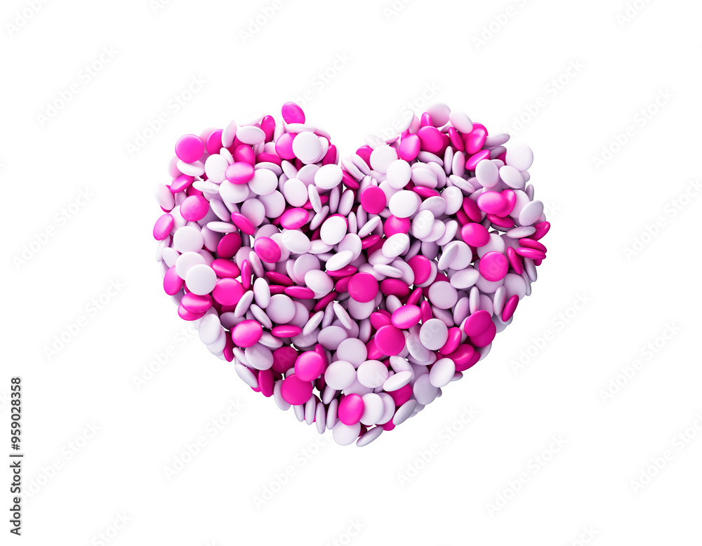 Colorful Pink and white dragee beans in the shape of a heart on a white background. 3d illustration
Colorful Pink and white dragee beans in the shape of a heart on a white background. 3d illustration
