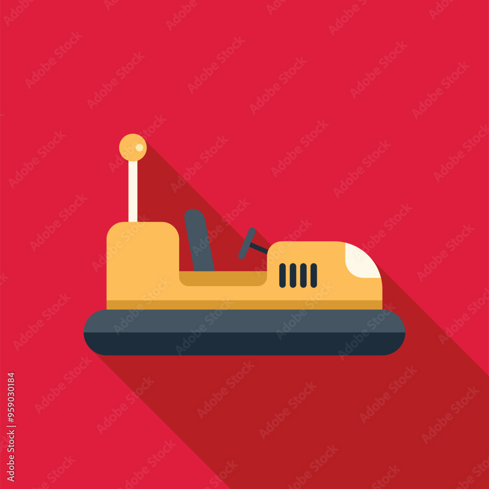 Yellow bumper car casting long shadow on red background, side view Yellow bumper car casting long shadow on red background, side view