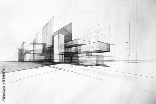 Hand-Drawn Black and White Sketch of Abstract Architecture